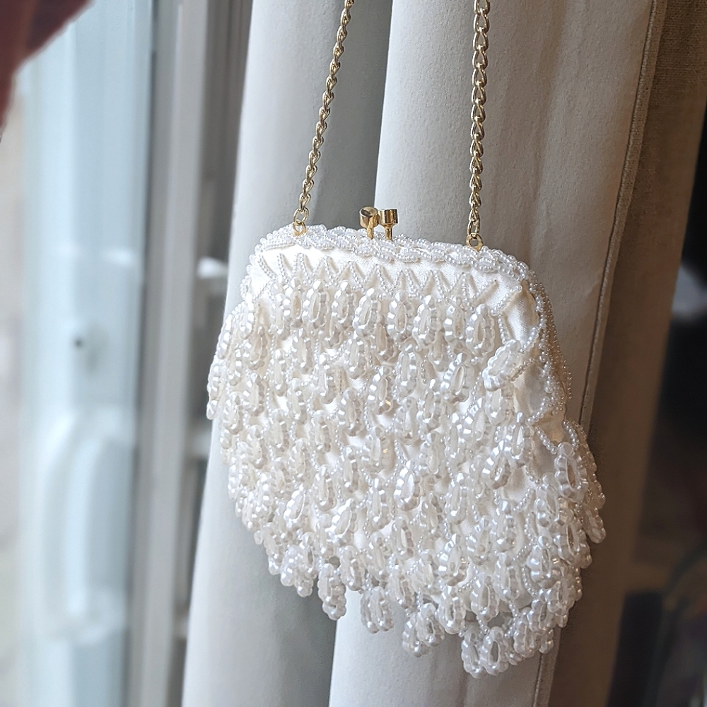Beaded White Purse
